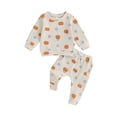 thumbnail image 1 of Douhoow Fall Baby Girl Boy Pumpkin Clothes, Long Sleeve Waffle Sweatshirt Pants, 1 of 8
