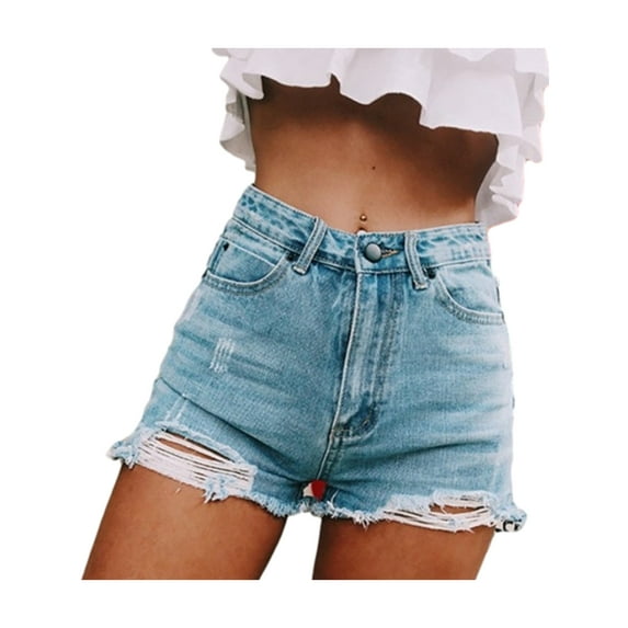 Douhoow Fashion Women Classic Holes High Waist Short Jeans Hot Denim Shorts
