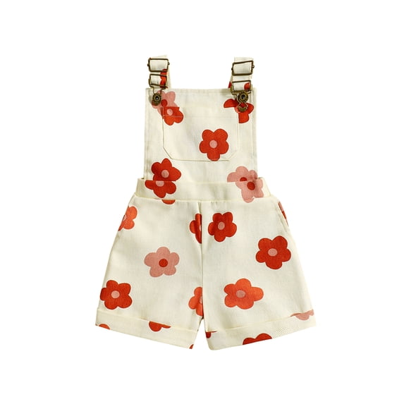 Douhoow Floral Denim Overalls for Kids Baby Girls Strawberry Suspender Jumpsuits Shorts 12 18 24 Months 3 4 5 6 Years Toddler Summer Pocket Rompers