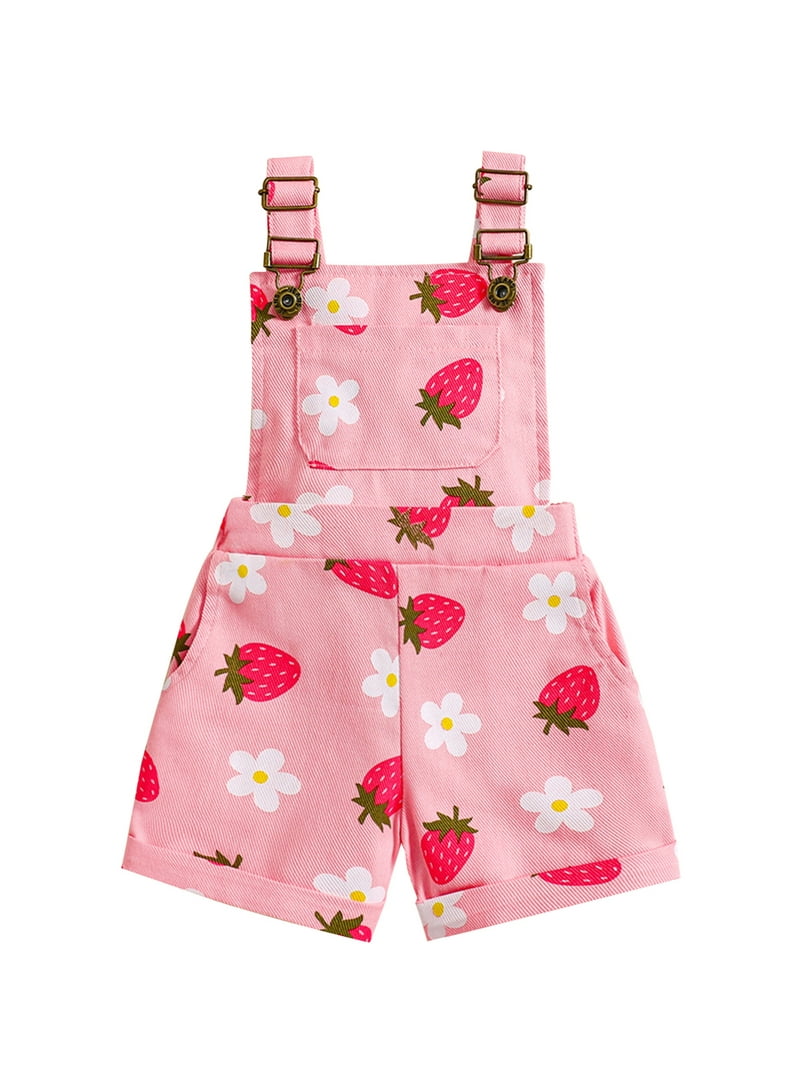 Douhoow Floral Denim Overalls for Kids Baby Girls Strawberry 