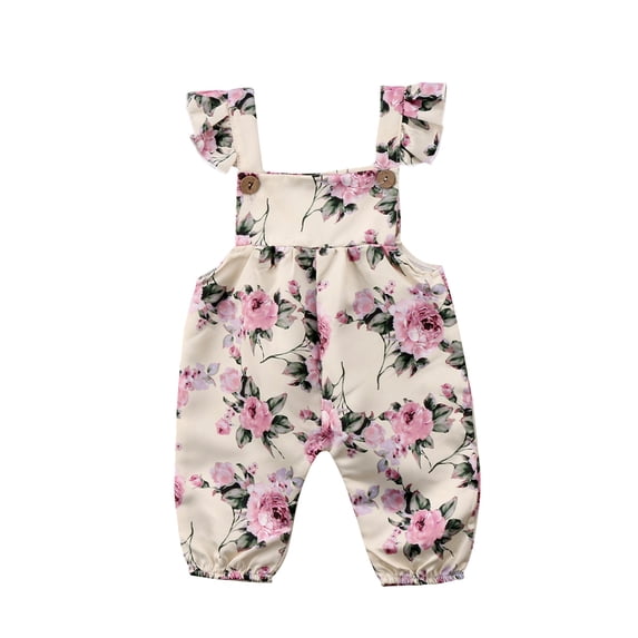 Douhoow Infant Baby Girls Floral Romper Strap Sleevless Ruffled Jumpsuit Newborn Sunsuit