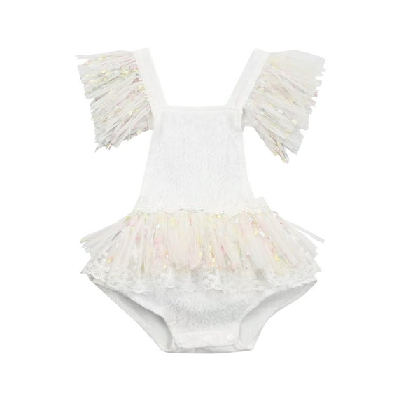 Douhoow Infant Girl White Lace Ruffle Bodysuit Baby Summer Cotton Sleeveless Jumpsuit