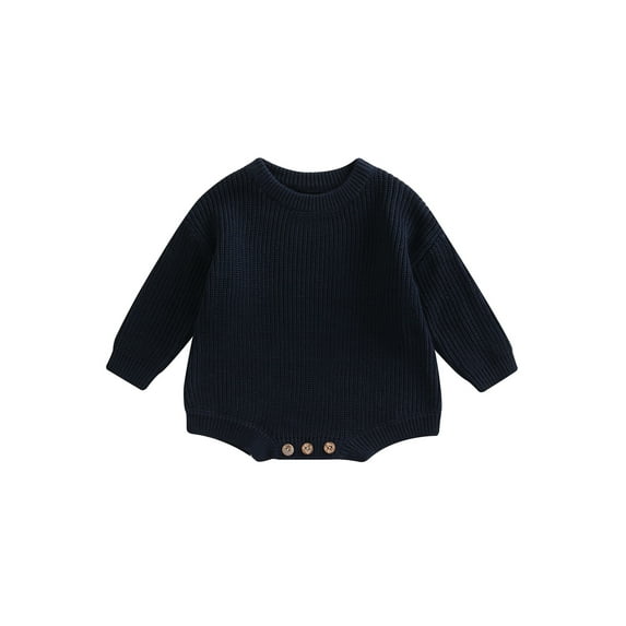 Douhoow Infant Girls Boys Knitted Jumpsuit Baby Ribbed Long Sleeve Solid Crotch Button Bodysuit