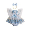 thumbnail image 1 of Douhoow Infant Girls Butterfly Romper Dress 3 6 12 18 Months Baby Fly Sleeve Lace Trim Flower Tulle Bodysuit Headband, 1 of 9