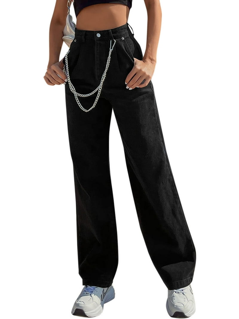 Douhoow Jeans for Women Trousers Vintage Black High Waist