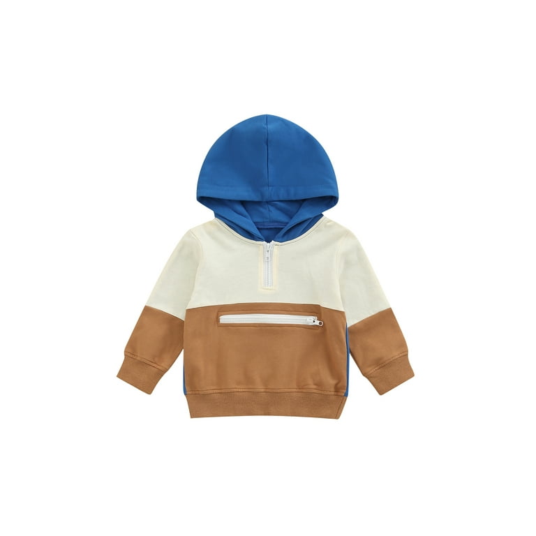 Douhoow Kid Boy Patchwork Hooded Tops Baby Color Block Long Sleeve Hooded Sweatshirt