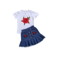 thumbnail image 1 of Douhoow Kid Girl 2 Piece Set Rose Embroidery Short Sleeve T-Shirts+Denim Short Skirts, 1 of 9