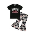 thumbnail image 1 of Douhoow Kid Girls Casual Outfits,Short Sleeve T-Shirts+Cartoon Printed Flared Long Pants, 1 of 8