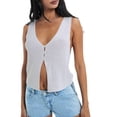 thumbnail image 1 of Douhoow Knitted Tank Tops for Women Sleeveless V Neck Button Down Slim Fit Vest Casual Solid Color Crochet Tops, 1 of 7