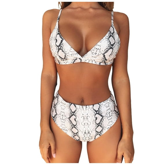 Douhoow Leopard Bikini Set for Women Padded Swimsuit High Waist Bathing Suit