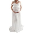 thumbnail image 1 of Douhoow Maternity Dresses for Women Short Sleeve Mesh Sheer High Split Long Pregnancy Dress, 1 of 8