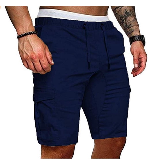 Douhoow Men Cargo Shorts Sports Short Pants Summer Casual Solid Shorts Drawstring Half Pants