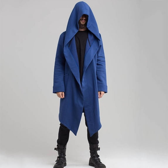 Douhoow Mens Robe Hooded Cloak Spring Loose Pocket Warmer Coat Long Sleeve Casual Outwear M-XXL