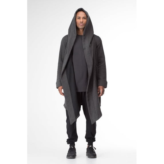 Douhoow Mens Robe Hooded Cloak Spring Loose Pocket Warmer Coat Long Sleeve Casual Outwear M-XXL