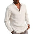 thumbnail image 1 of Douhoow Mens Shirt Summer Solid Color Stand Collar Long Sleeve Shirt Blouse S-XXL, 1 of 7