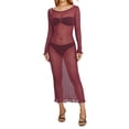 thumbnail image 1 of Douhoow Mesh Long Dress for Women Crochet Beach Coverups Long Sleeve See Through Backless Dress, 1 of 9