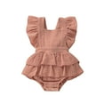 thumbnail image 1 of Douhoow Newborn Baby Girl Bodysuits Ruffle Short Sleeve Solid Backless Bodysuit Jumpsuit Sunsuit, 1 of 8
