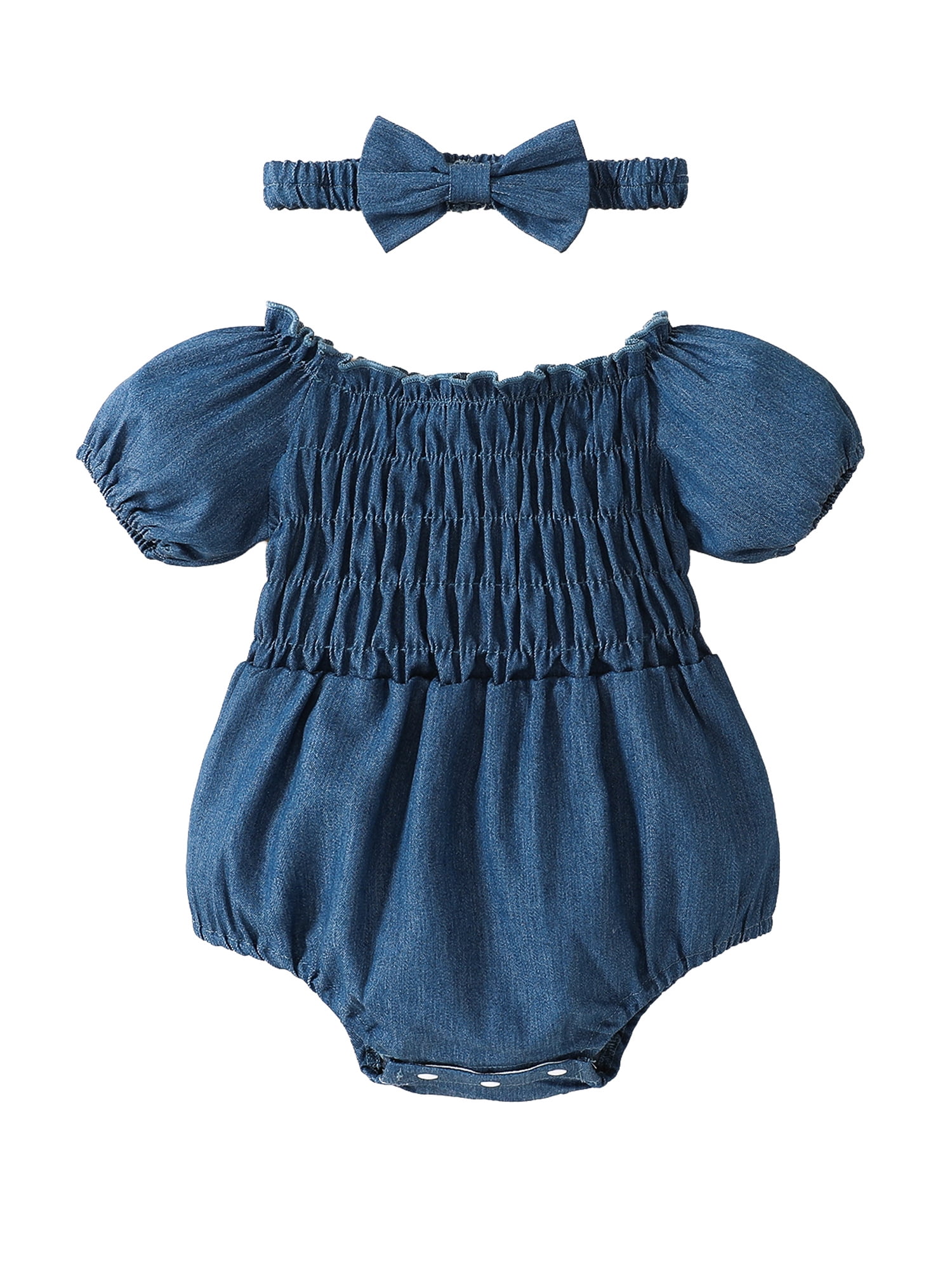 Douhoow Newborn Baby Girl Denim Romper Short Sleeve Off Shoulder