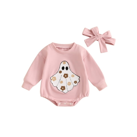 Douhoow Newborn Baby Girl Ghost Romper Long Sleeve Loose Sweatshirt Romper with Headband Infant Fall Clothes