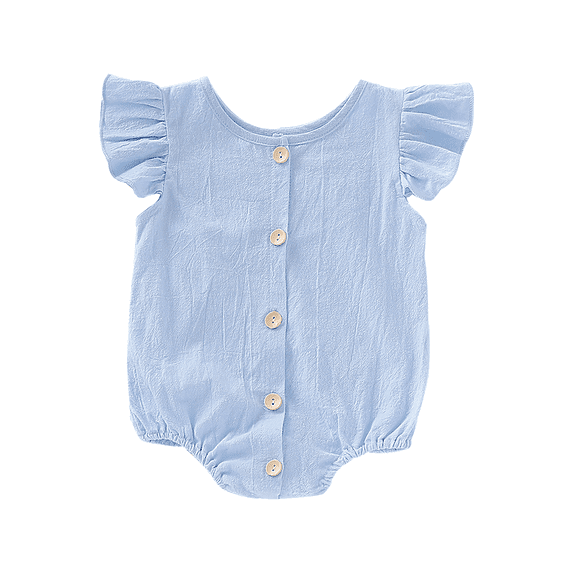 Douhoow Newborn Baby Girl Ruffled Sleeve Bodysuit Solid Color Round Collar Back Button Romper