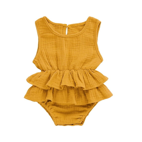 Douhoow Newborn Baby Girl Sleeveless Romper Solid Color Ruffle Jumpsuit Sunsuit Outfit 0-24M