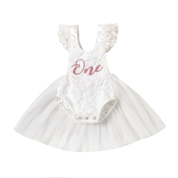 Douhoow Newborn Baby Girls Romper Dress Mesh Lace Dress One Letter Print Little Princess Juumpsuit
