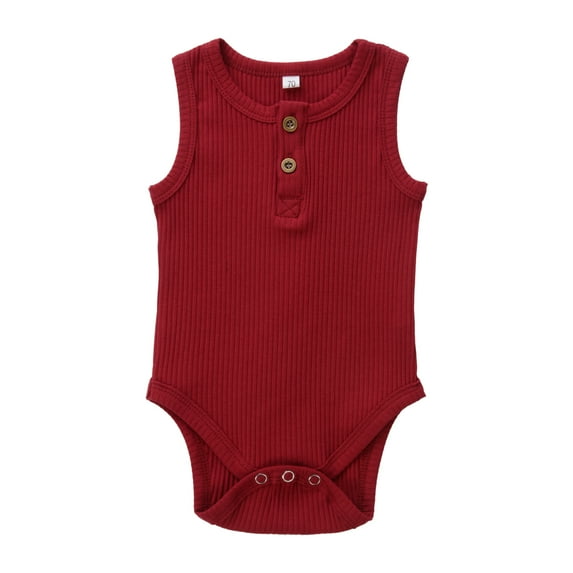 Douhoow Newborn Baby Sleeveless Romper Summer Infant Solid Color Ribbed O Neck Cotton Jumpsuit