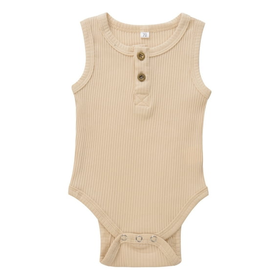 Douhoow Newborn Baby Sleeveless Romper Summer Infant Solid Color Ribbed O Neck Cotton Jumpsuit