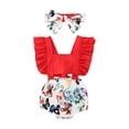 thumbnail image 1 of Douhoow Newborn Girls Jumpsuit Baby Ruffle Romper Backless Cherry Print Bodysuit with Headband, 1 of 7