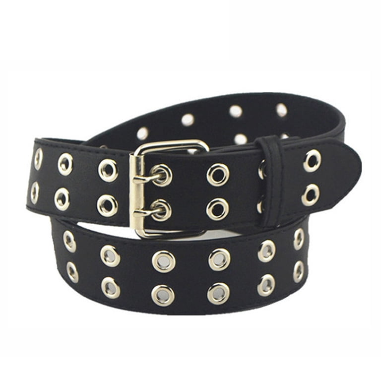 Douhoow PU Leather Adjustable Double Grommet Belt Rock Waist  display picture 2