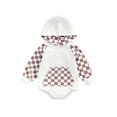 thumbnail image 1 of Douhoow Plaid Jumpsuit for Baby Boy Long Sleeve Checkerboard Print Hooded Bodysuit with Pocket, 1 of 8