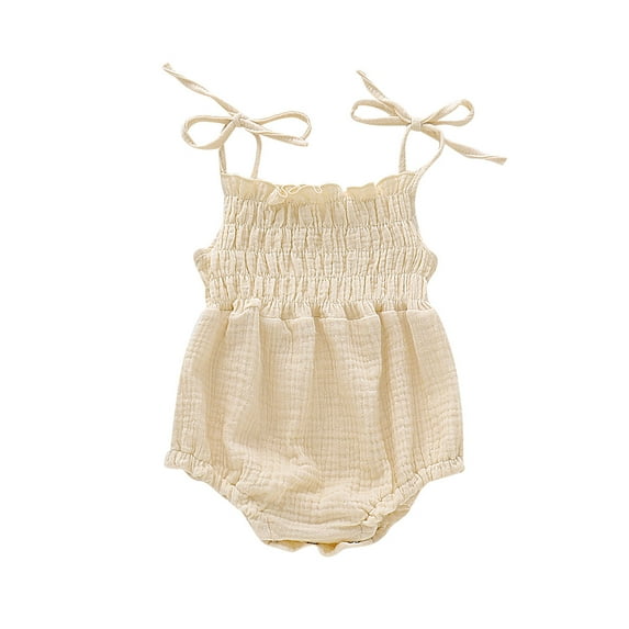 Douhoow Summer Baby Girl Solid Romper Infant Solid Color Sleeveless Lace Up Stretch Jumpsuit