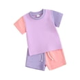 thumbnail image 1 of Douhoow Summer Boy Baby Girl Contrast Color Clothes 6 12 18 24 Month 3 Years Toddler Short Sleeve T-Shirts Elastic Waist Shorts, 1 of 7