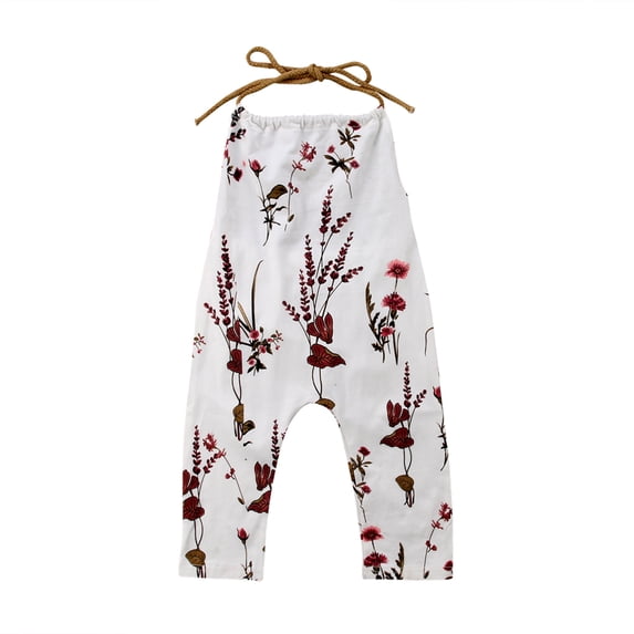Douhoow Summer Kid Girls Halter Floral Rompers Backless Sleeveless Strap Jumpsuit 0-5T