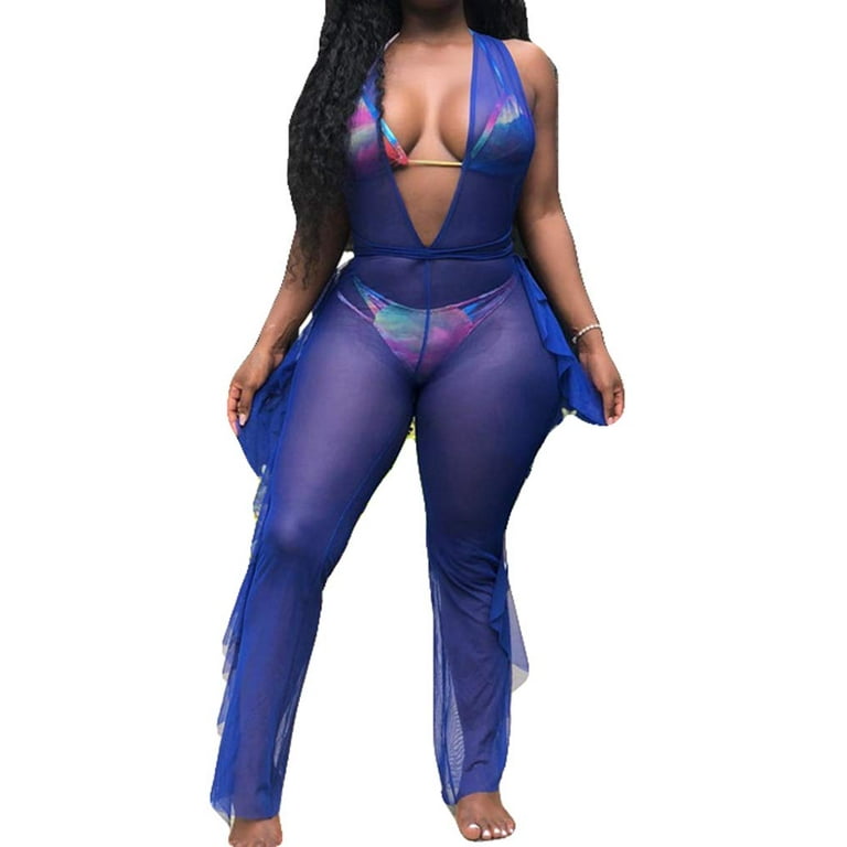 Mesh jumpsuit swim cover up hotsell