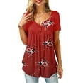 thumbnail image 1 of Douhoow Summer Women Boho Floral Short Sleeve Blouse Baggy Tops Ladies V Neck T Shirt, 1 of 7