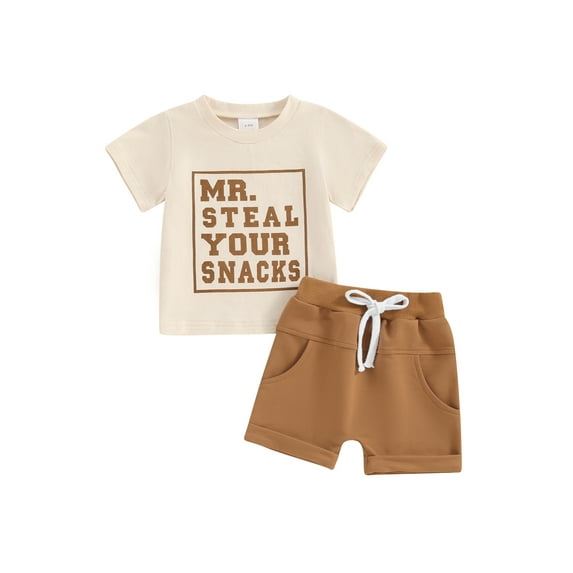 Douhoow Toddler Baby Boy Short Sleeve Letter Print T-Shirt Elastic Waist Shorts Set 6M 12M 18M 24M 3Y Boy 2pcs Summer Outfits