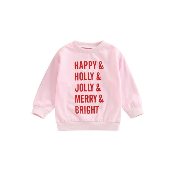 Douhoow Toddler Baby Boys Girls Autumn Pullover Pink Letter Print Long Sleeve Loose Sweatshirt