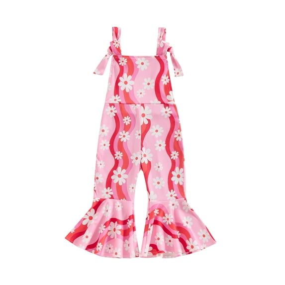 Douhoow Toddler Baby Girl Floral Jumpsuits Romper Baby Daisy Print Overalls Straps Bell Bottom Flare Pants