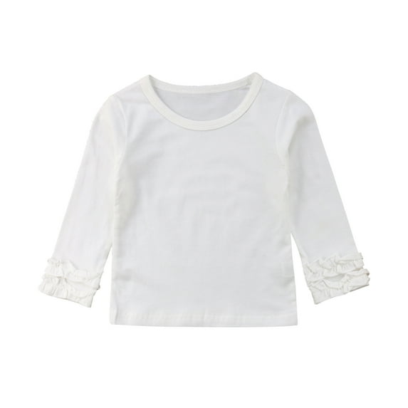 Douhoow Toddler Baby Girl Long Sleeve T-Shirt Spring Crew Neck Cotton Ruffles Solid Color Tops