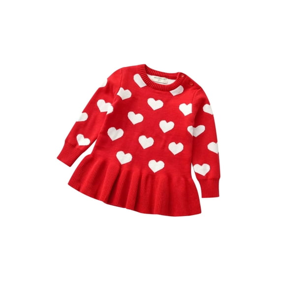 Douhoow Toddler Baby Girls Sweater Dress LOVE Heart Print Knit Long Sleeve Ruffles Mini Dress 1-5Y