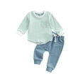thumbnail image 1 of Douhoow Toddler Boy 2 Piece Outfit Long Sleeve Striped Sweatshirt Drawstring Pants Fall Clothes, 1 of 9