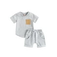 thumbnail image 1 of Douhoow Toddler Boy 2Pcs Clothes Set Short Sleeve Solid Color T-Shirts with Stripe Print Shorts, 1 of 9