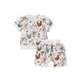 thumbnail image 1 of Douhoow Toddler Boy Girl Farm Outfit 0-3 Years Baby Short Sleeve Floral Chick Print T-Shirts Drawstring Shorts 2Pcs Summer Set, 1 of 9
