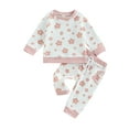 thumbnail image 1 of Douhoow Toddler Girl Fall Winter Clothes 3M 6M 12M 2T 3T 4T Kid Girl Flower Print Long Sleeve Sweatshirt Elastic Waist Long Pants Set 2Pcs Outfit, 1 of 10