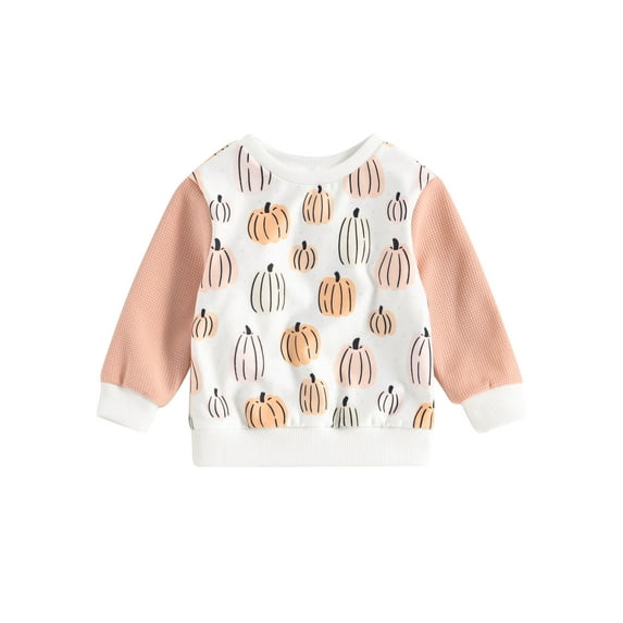 Douhoow Toddler Girl Pumpkin Sweatshirts Contrast Color Long Sleeve Crew Neck Pullover Fall Casual Tops 0-4 Years