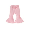 thumbnail image 1 of Douhoow Toddler Girl Ribbed Flare Pants 0-4 Years Baby Solid Color Elastic Bell Bottoms Ruffle Trousers, 1 of 8