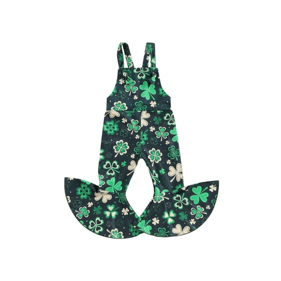 Douhoow Toddler Girls Clover Jumpsuit Pants 0-4Y Kids Sleeveless Halter Shamrock Print Backless Bell Bottom Overalls