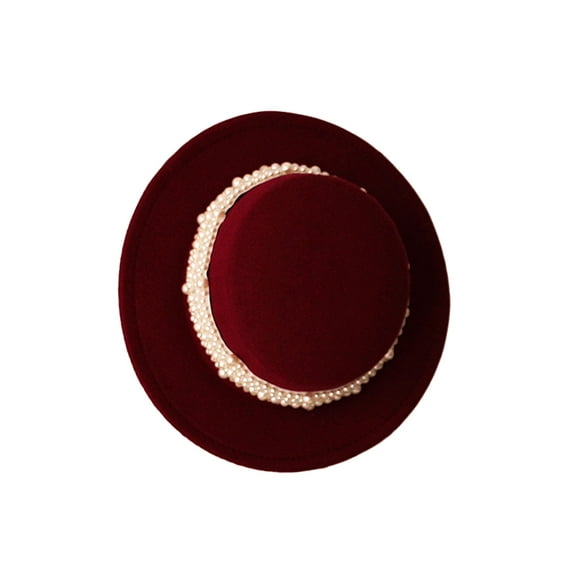 Douhoow Toddler Girls Wide Brim Flat Top Hat Autumn Winter Children Pearl Hat