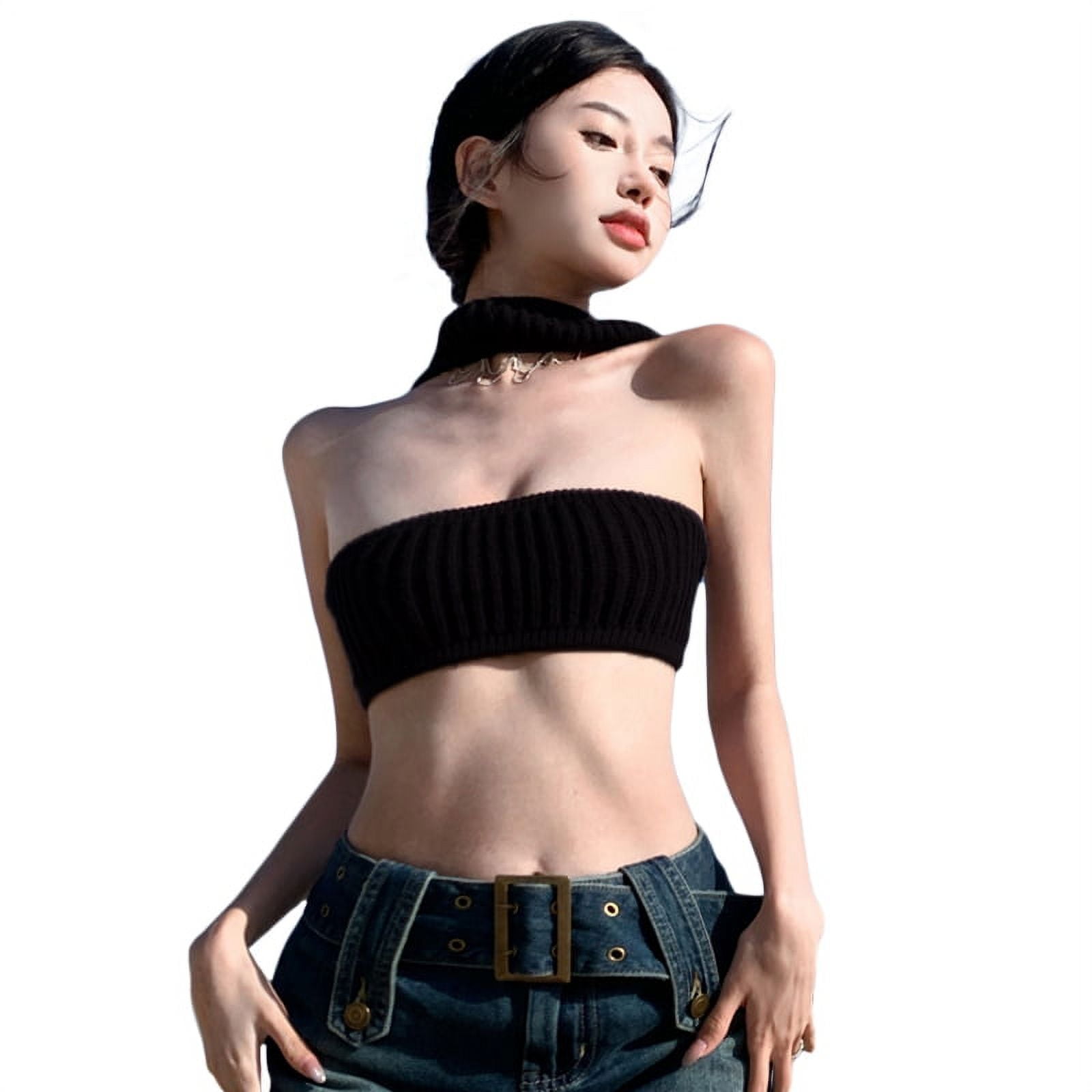 Douhoow Tube Top for Women Summer Girls Solid Color Knitting